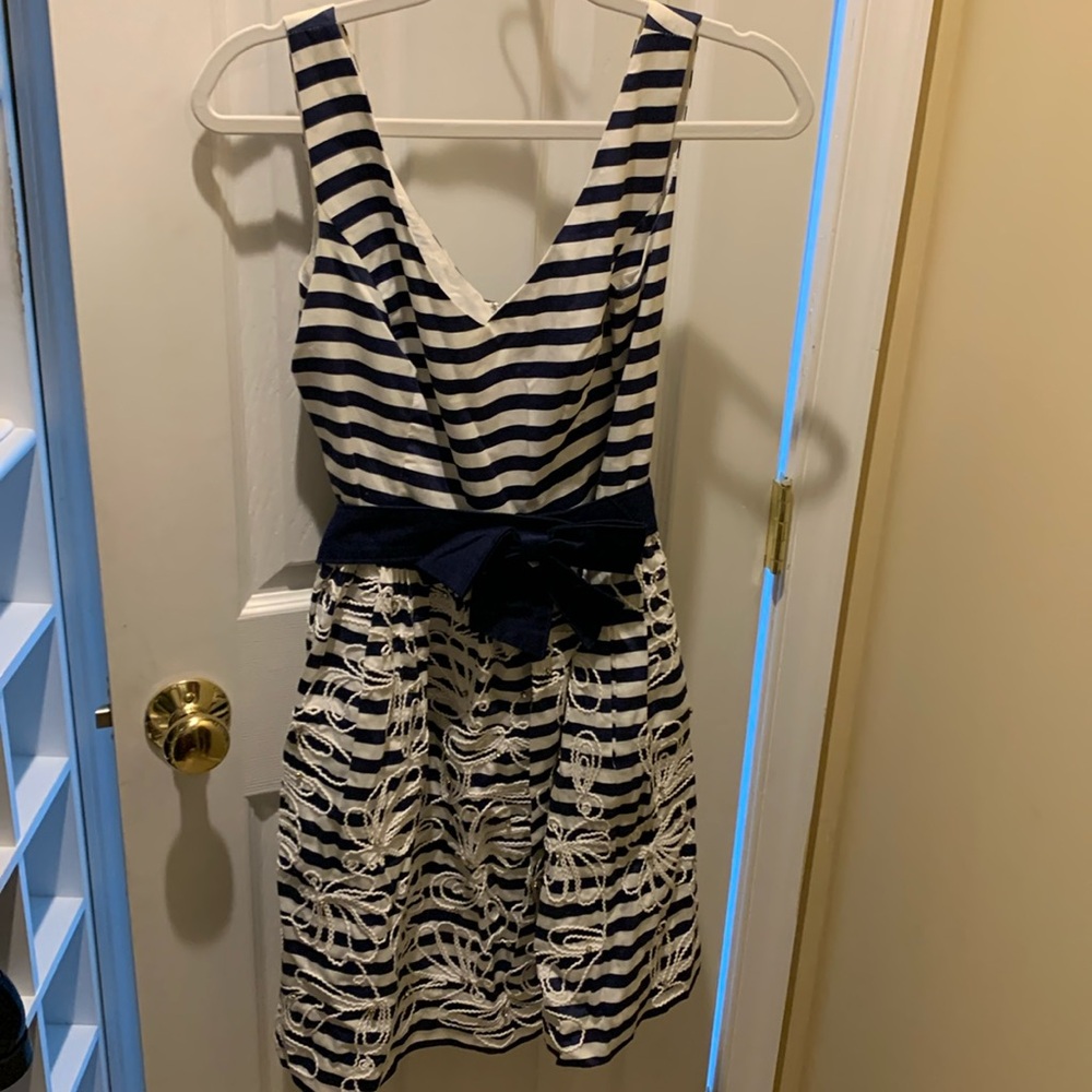 Lilly Pulitzer Roswell Navy Cording We Will Go Bow Belt Dress Size 6